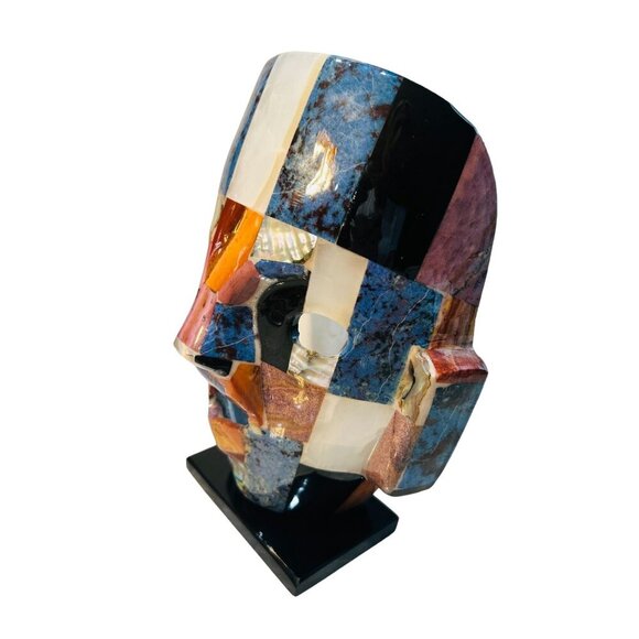 Mexican Aztec Mayan Mask Color-block Stone High-gloss Lacquered Death Mask on Pe - Picture 4 of 10